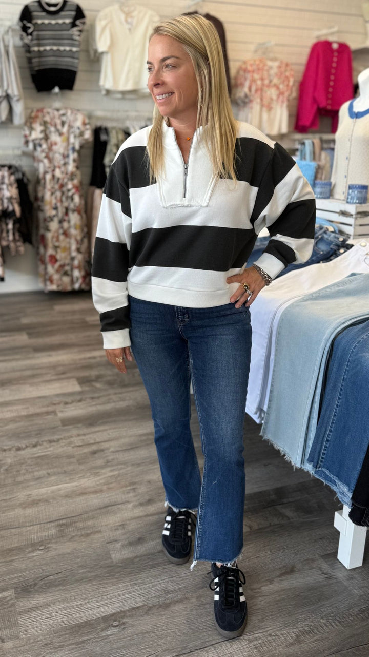 Striped French Terry Half Zip Sweatshirt