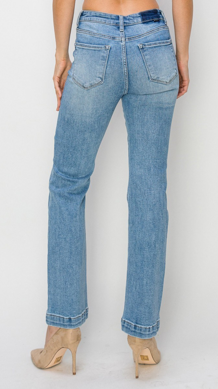 High Rise Light Wash Patch Pocket Bootcut Jeans
