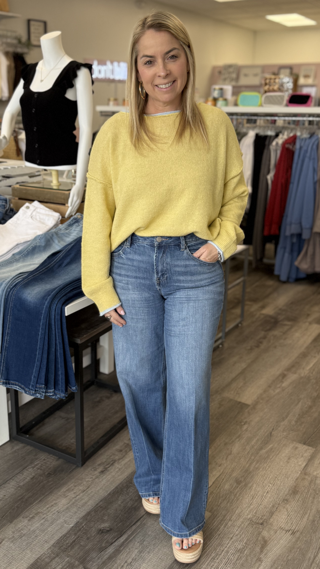Yellow Knit Sweater With Contrast Trim