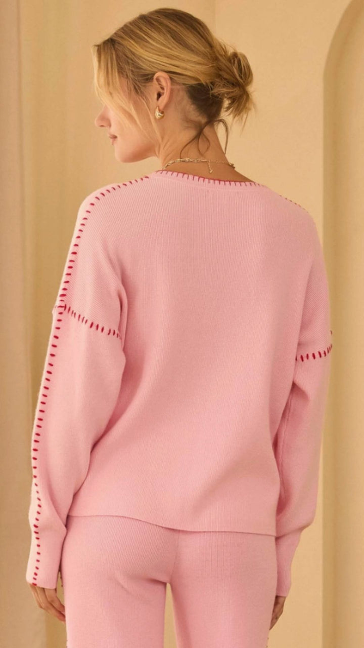 Heart Embroidered Sweater With Blanket Stitch
