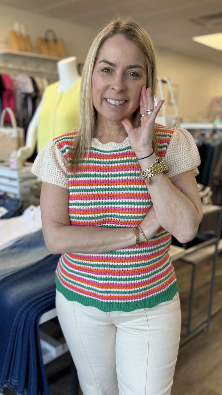 Scallop Hem Striped Knit Top