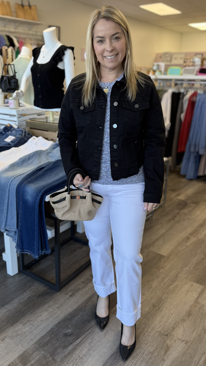 Black Irregular Frayed Hem Denim Jacket