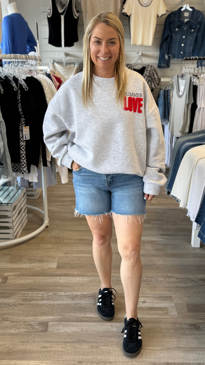 High Rise Medium Wash Raw Hem Denim Shorts