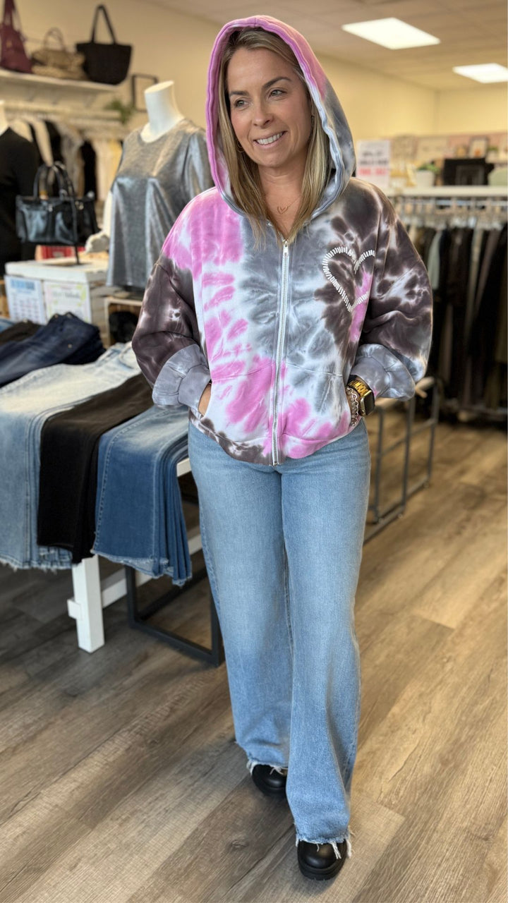 Heart Tie Dye Zip Up Hoodie
