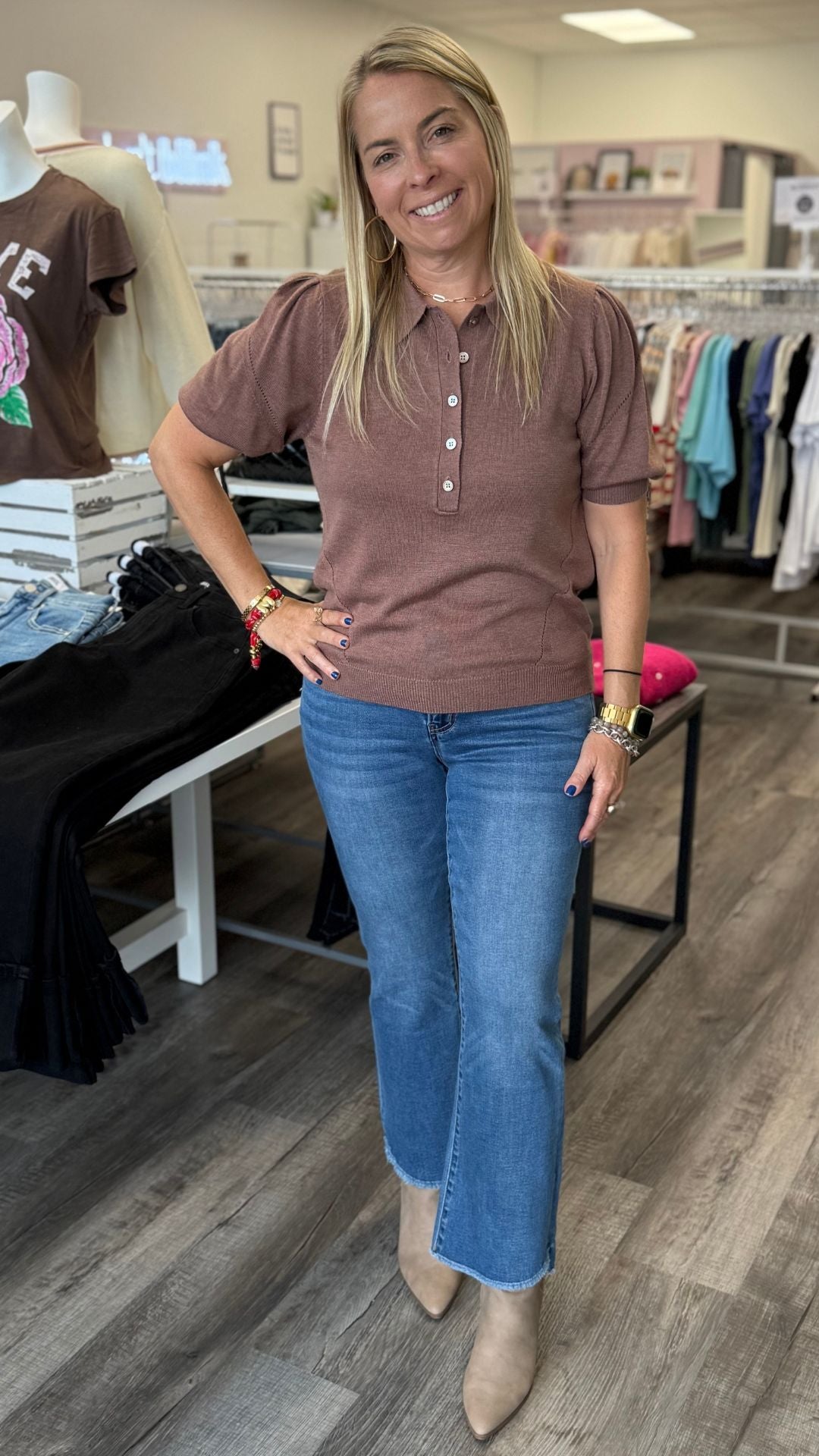Brown Polo Collar Top