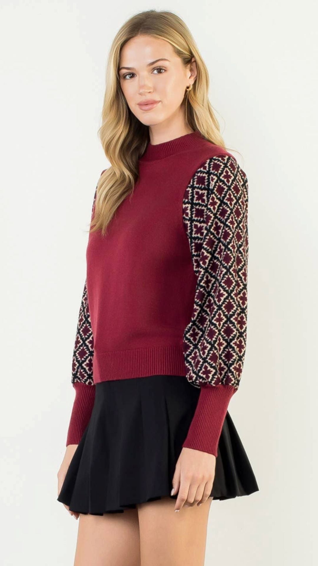 Burgundy Mixed Media Knit Top