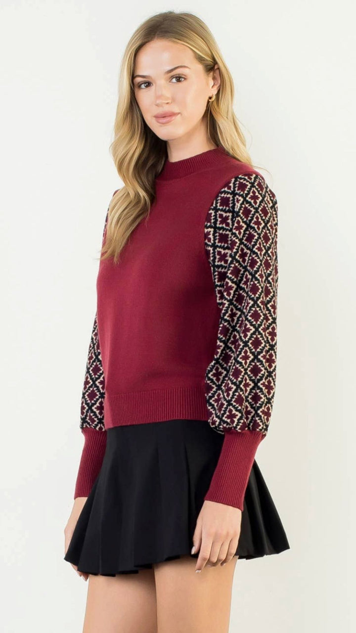 Burgundy Mixed Media Knit Top