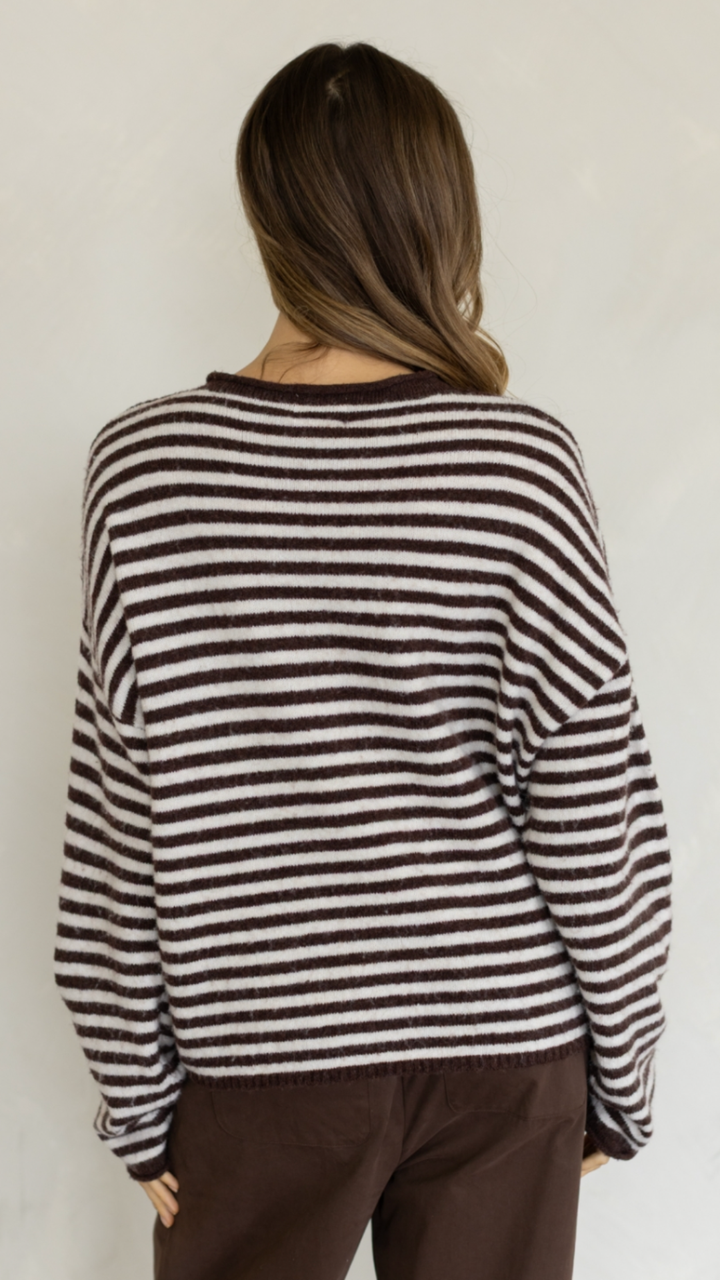 Brown And Cream Striped Piper Henley Top