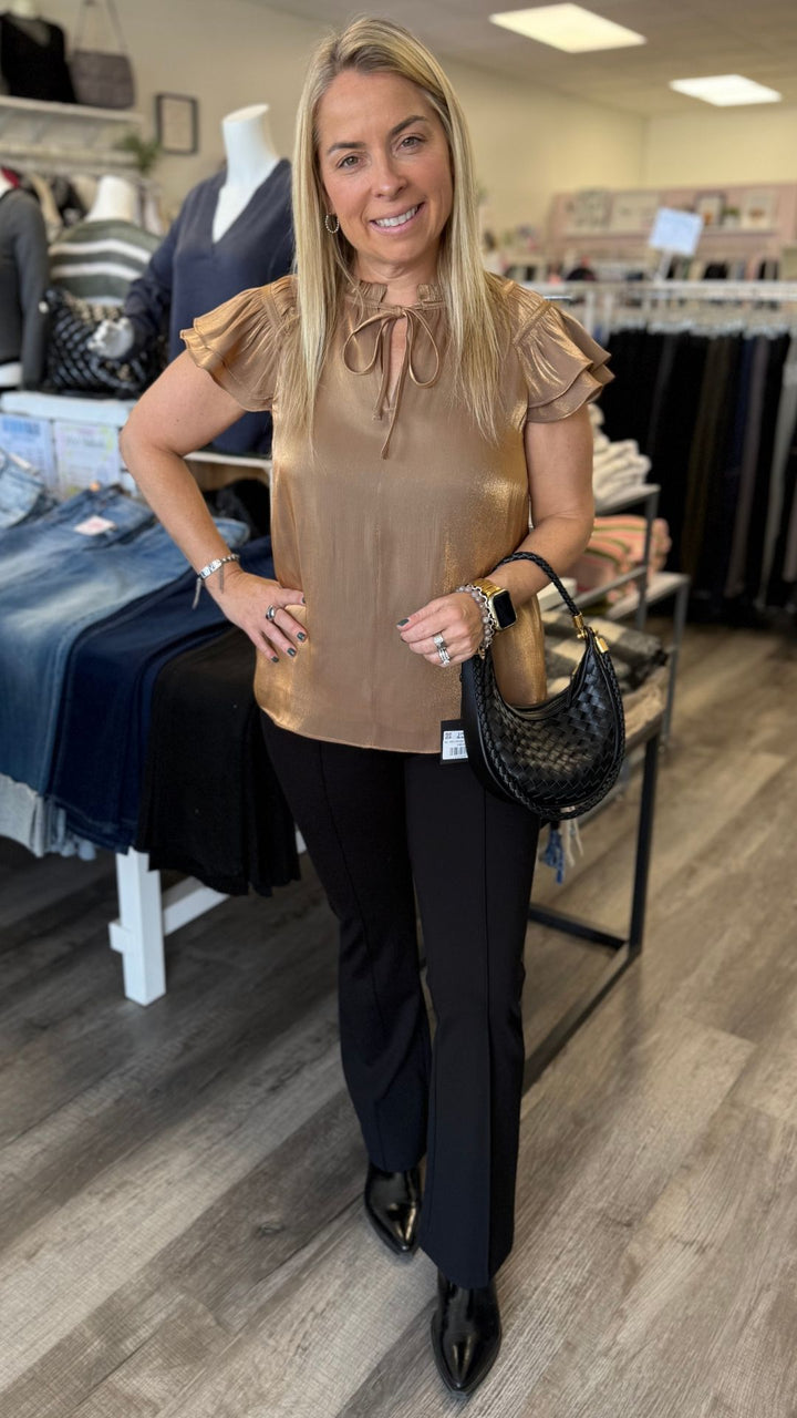 Gold Flutter Sleeve Blouse