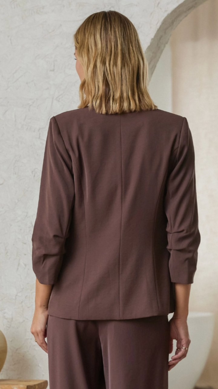 Espresso Shirred Sleeve Blazer
