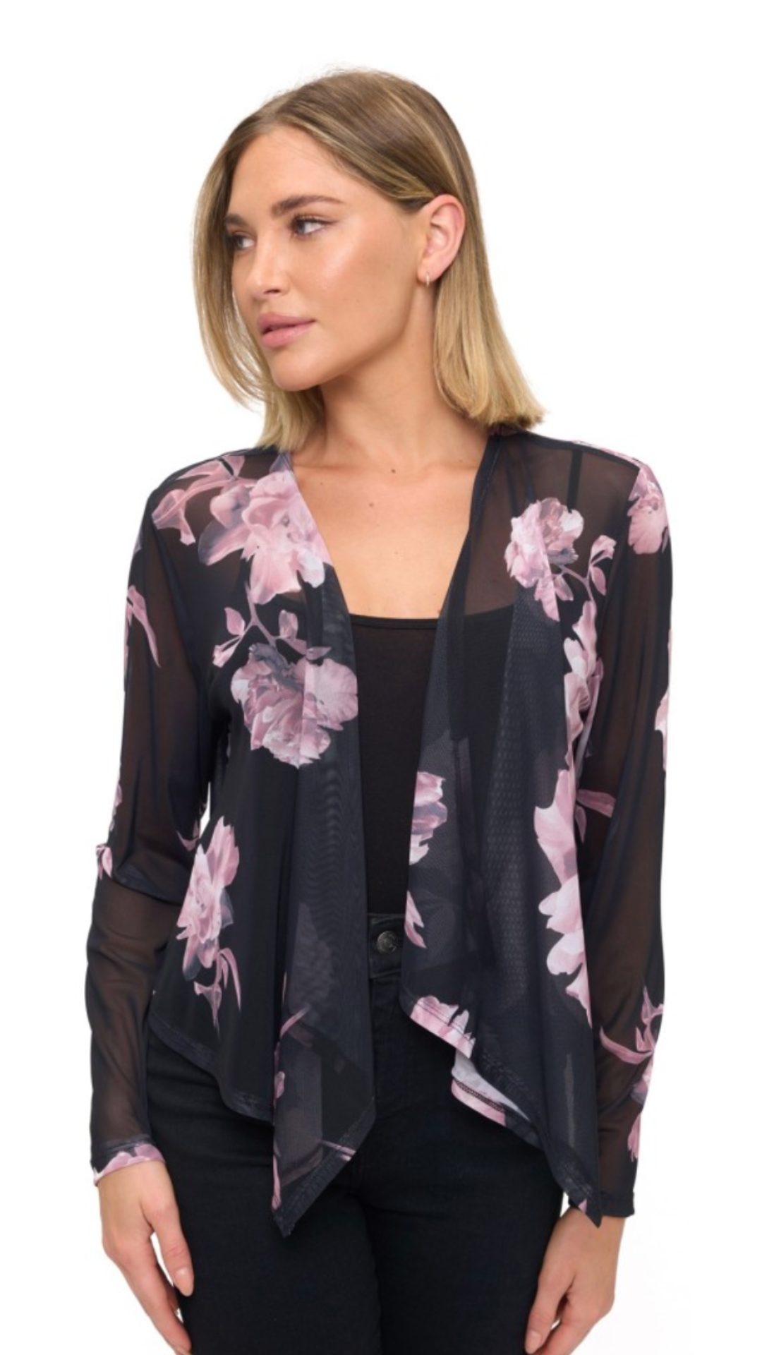 Pink Floral Mesh Cardigan