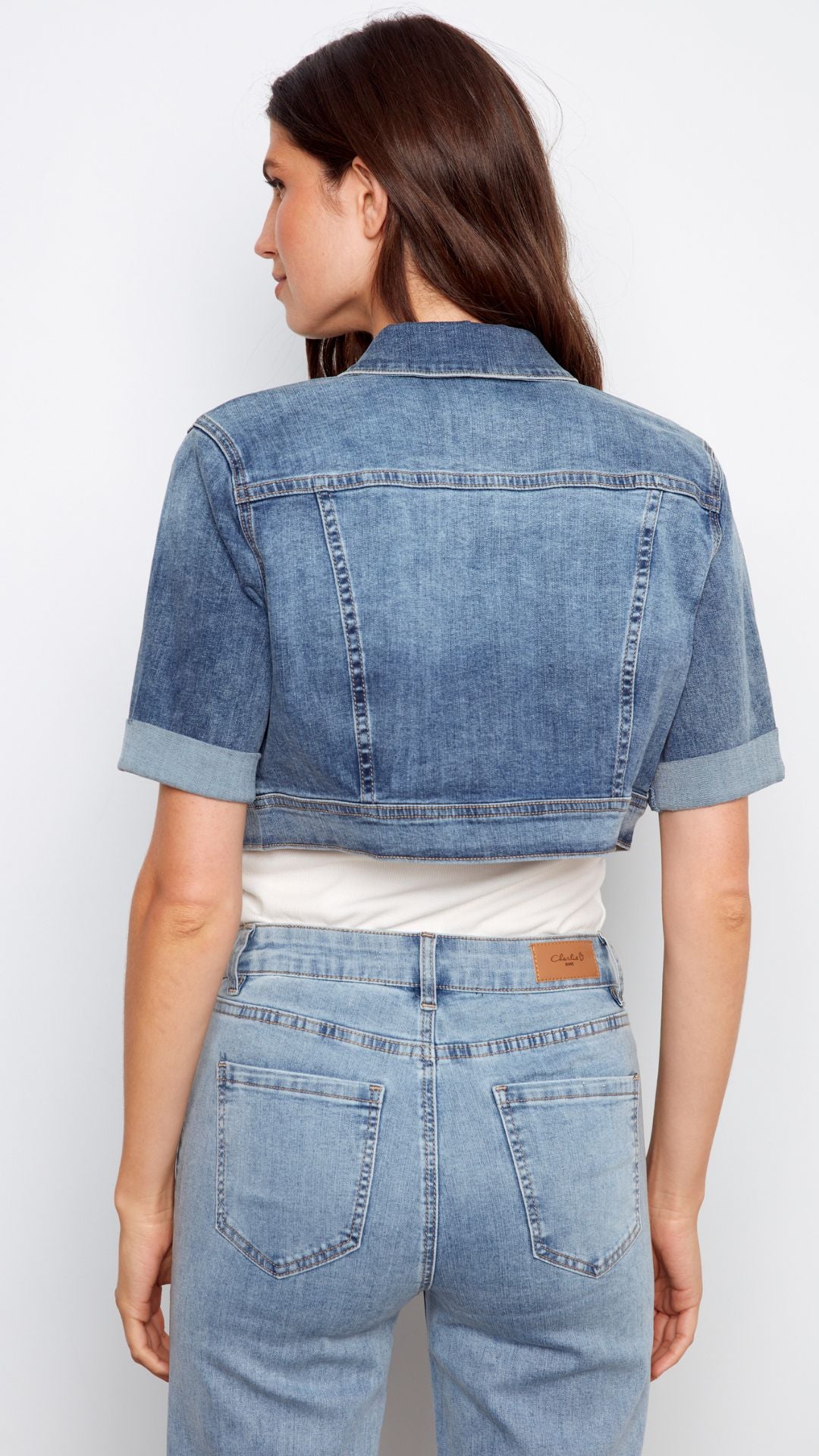Cropped Short Sleeve Denim Jacket