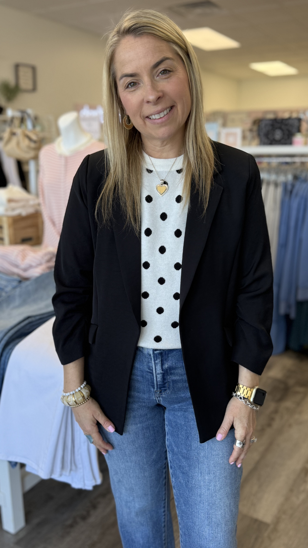 Black Shirred Sleeve Blazer