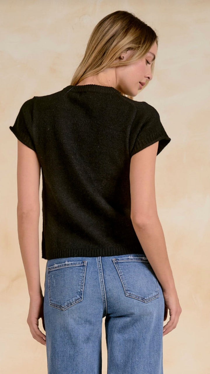 Black Crew Neck Sweater Top
