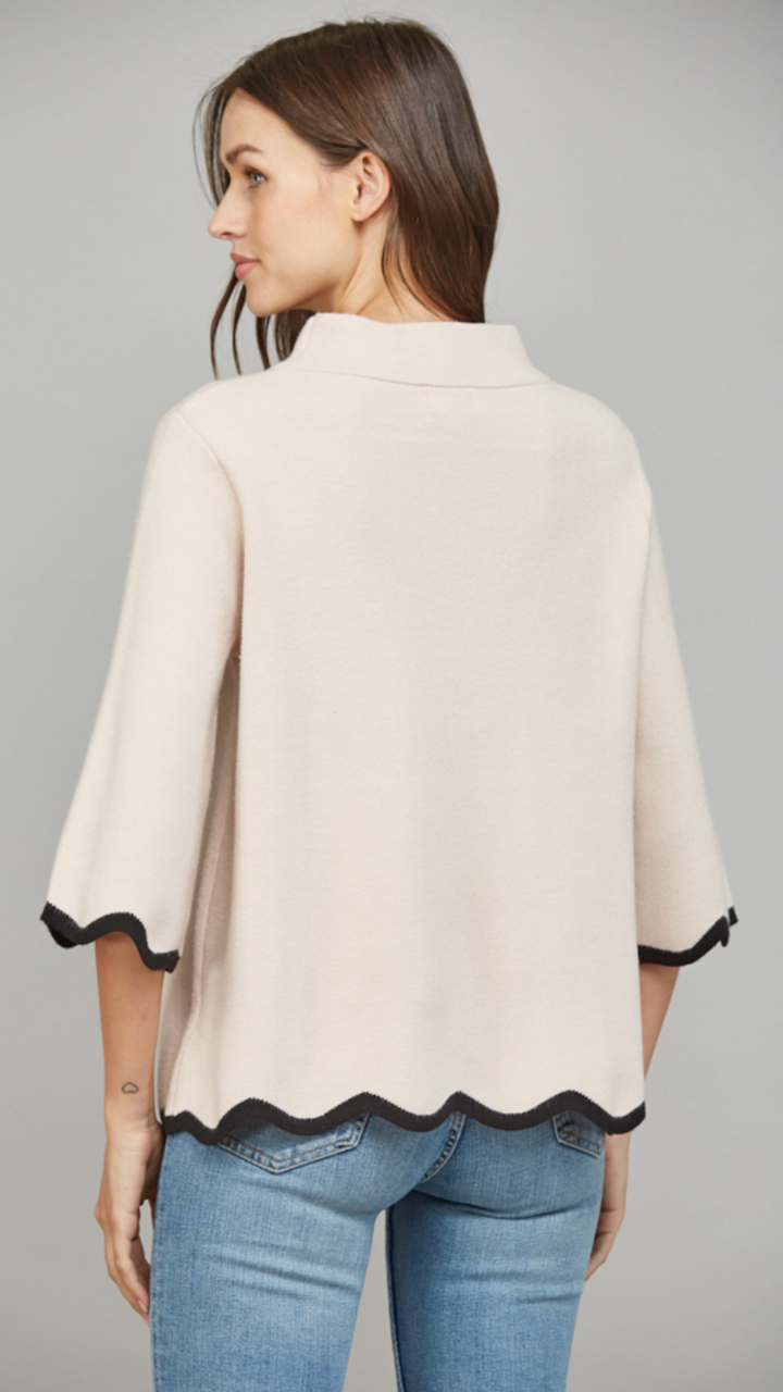 Blush Scallop Edge Detailed Mock Neck Sweater