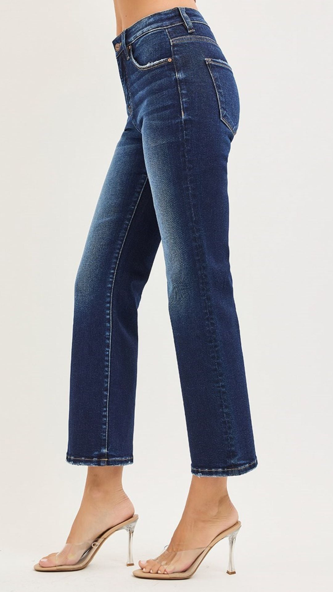 High Rise Dark Wash Tummy Control Crop Bootcut Jeans