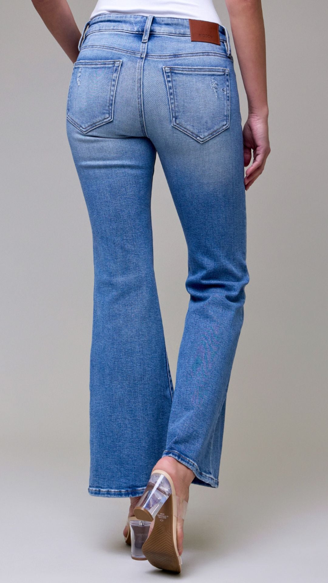 Mid Rise Medium Wash Full Length Clean Stretch Bootcut Jeans