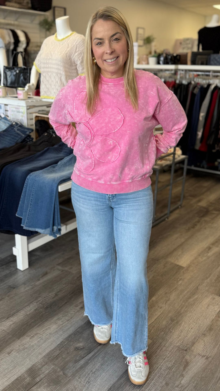 High Rise Light Wash Seamless Waistband Raw Hem Wide Leg Jeans