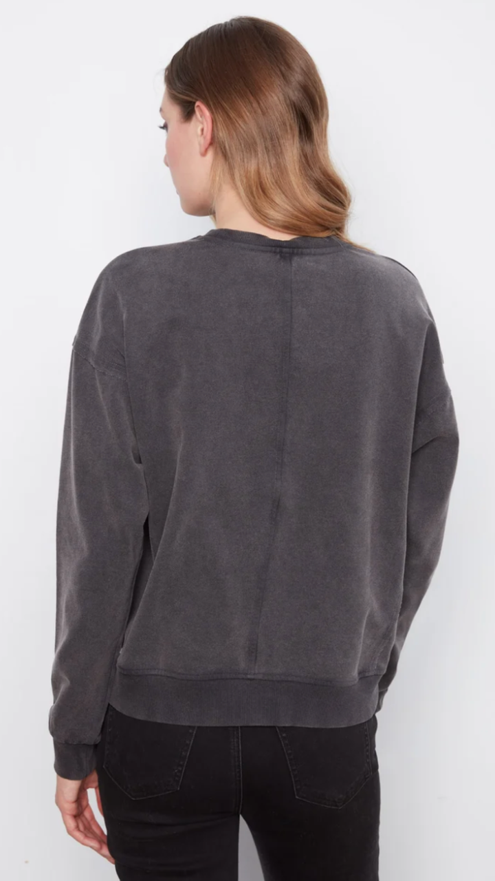 Charcoal Flower Appliqué Long Sleeve Top
