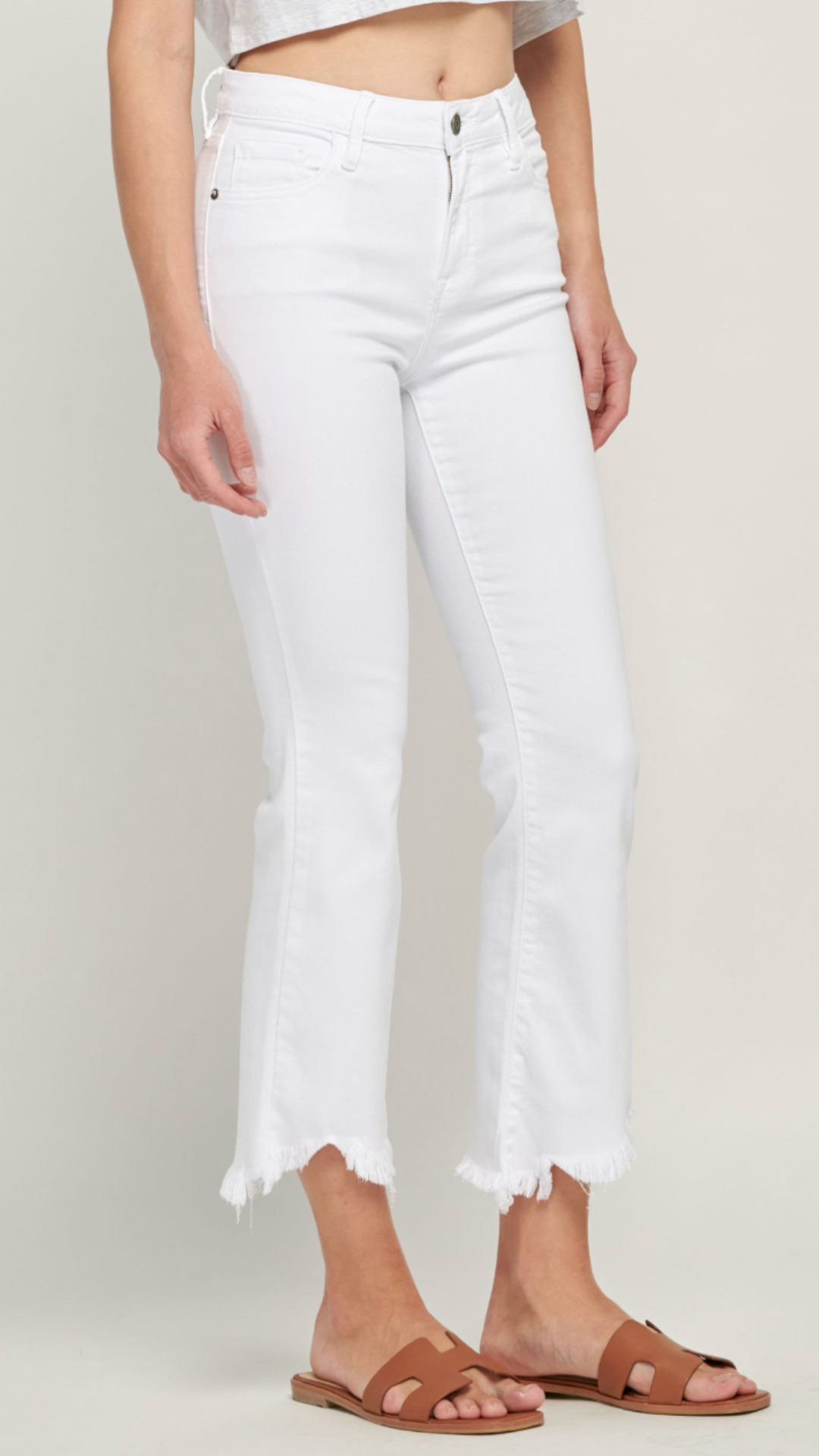 HAPPI White Frayed Hem Crop Flare Jeans