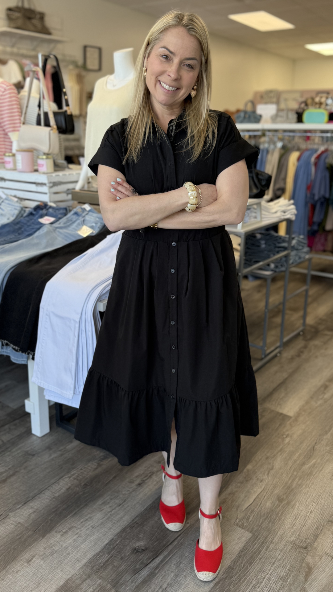 Black Poplin Midi Shirtdress