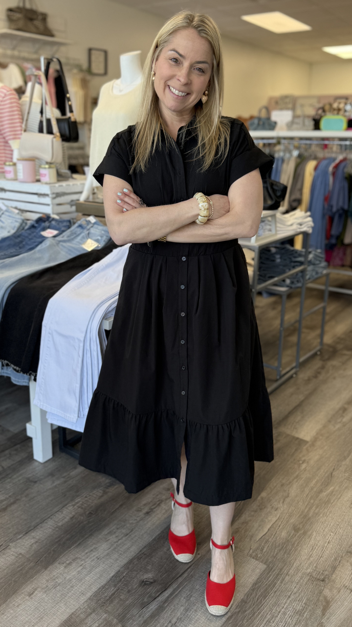 Black Poplin Midi Shirtdress