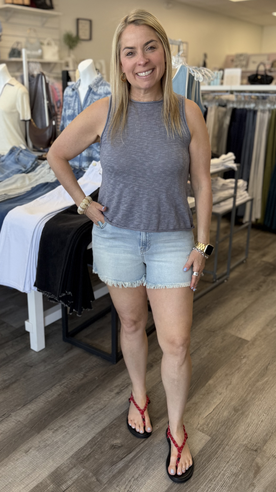 Sleeveless Slub Knitted Top With Rolled Hem Detail
