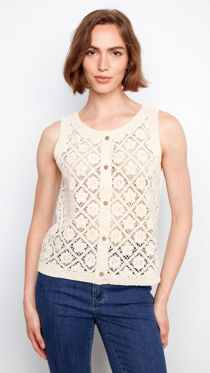 Reversible Crochet Button Up Sleeveless Vest