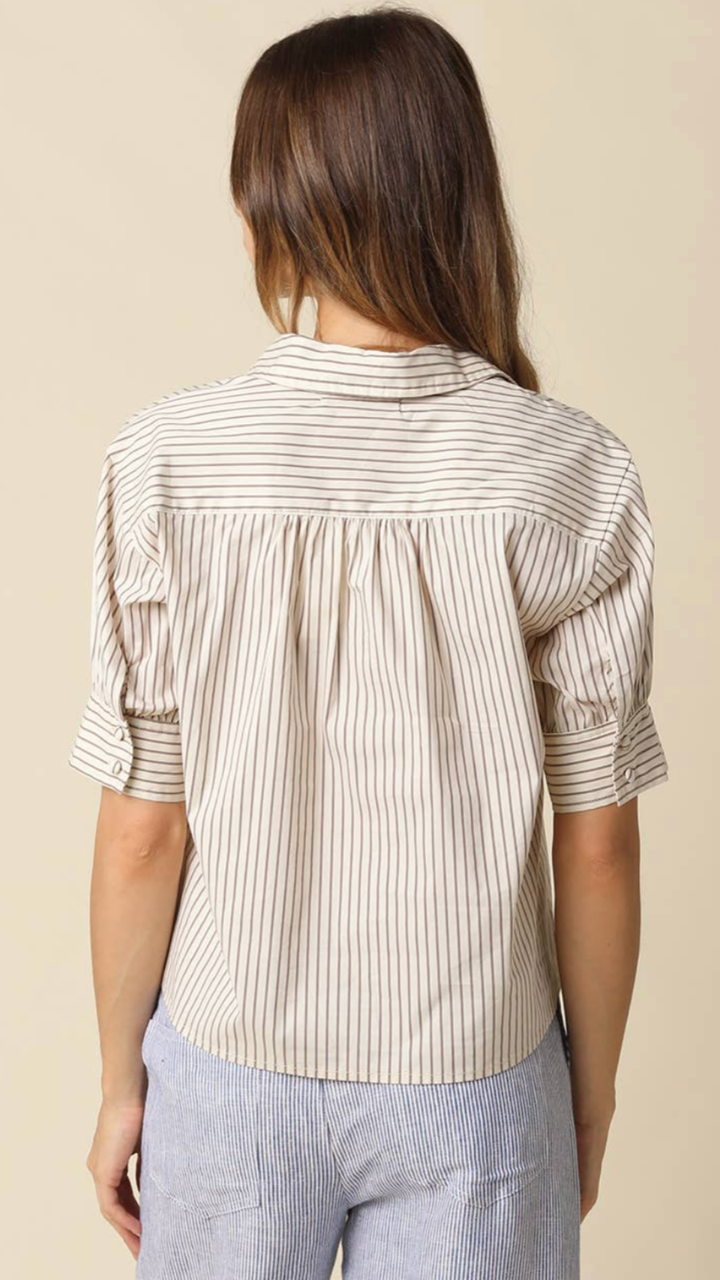 Taupe Stripe Split Neck Blouse