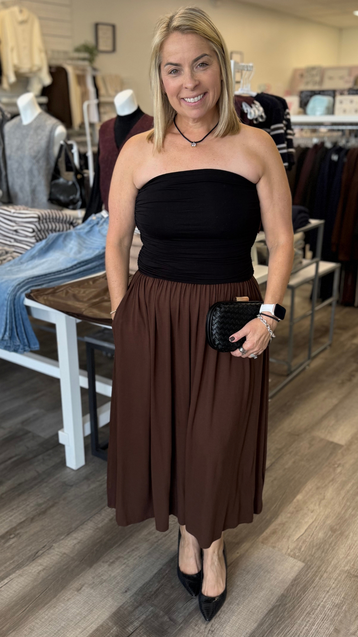 Hot Coffee Strapless Midi Dress