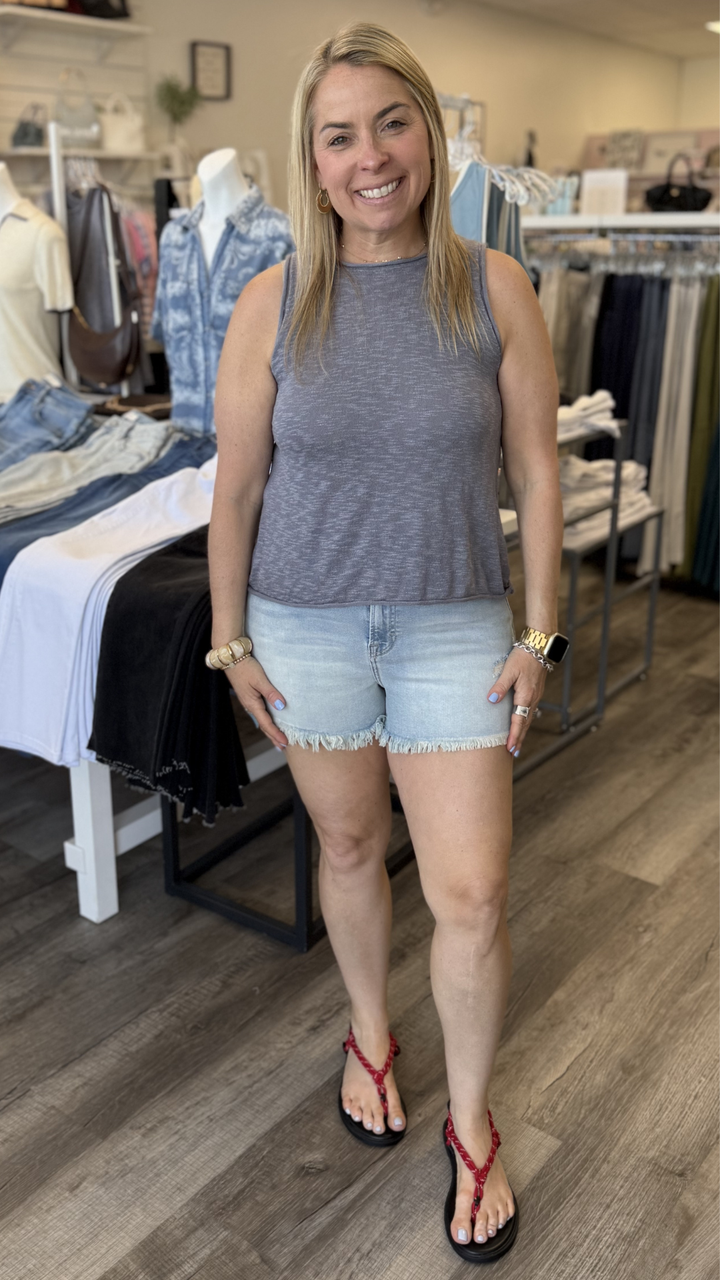Sleeveless Slub Knitted Top With Rolled Hem Detail