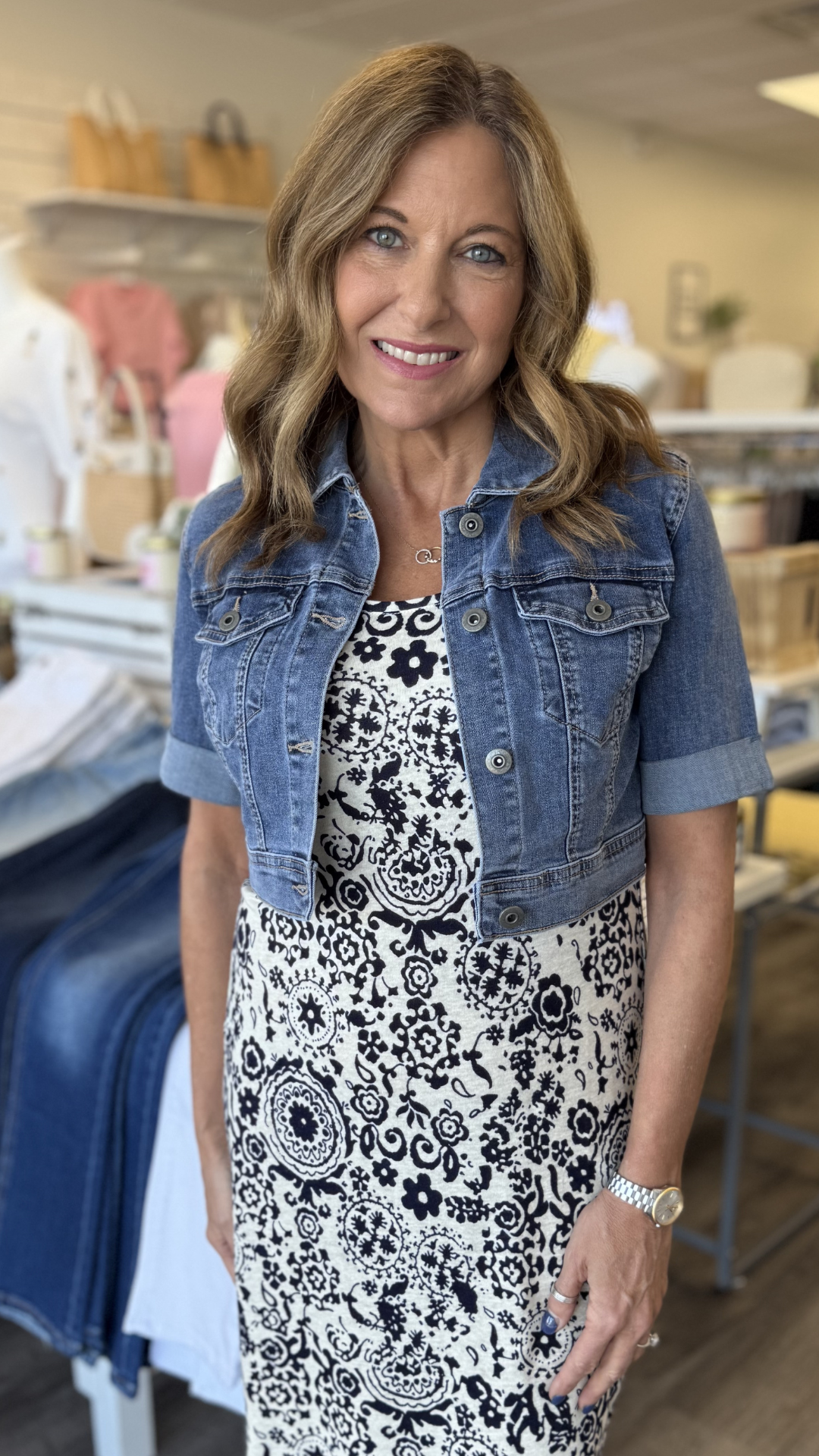 Cropped Short Sleeve Denim Jacket
