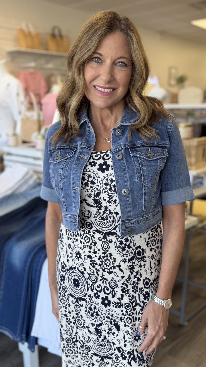 Cropped Short Sleeve Denim Jacket