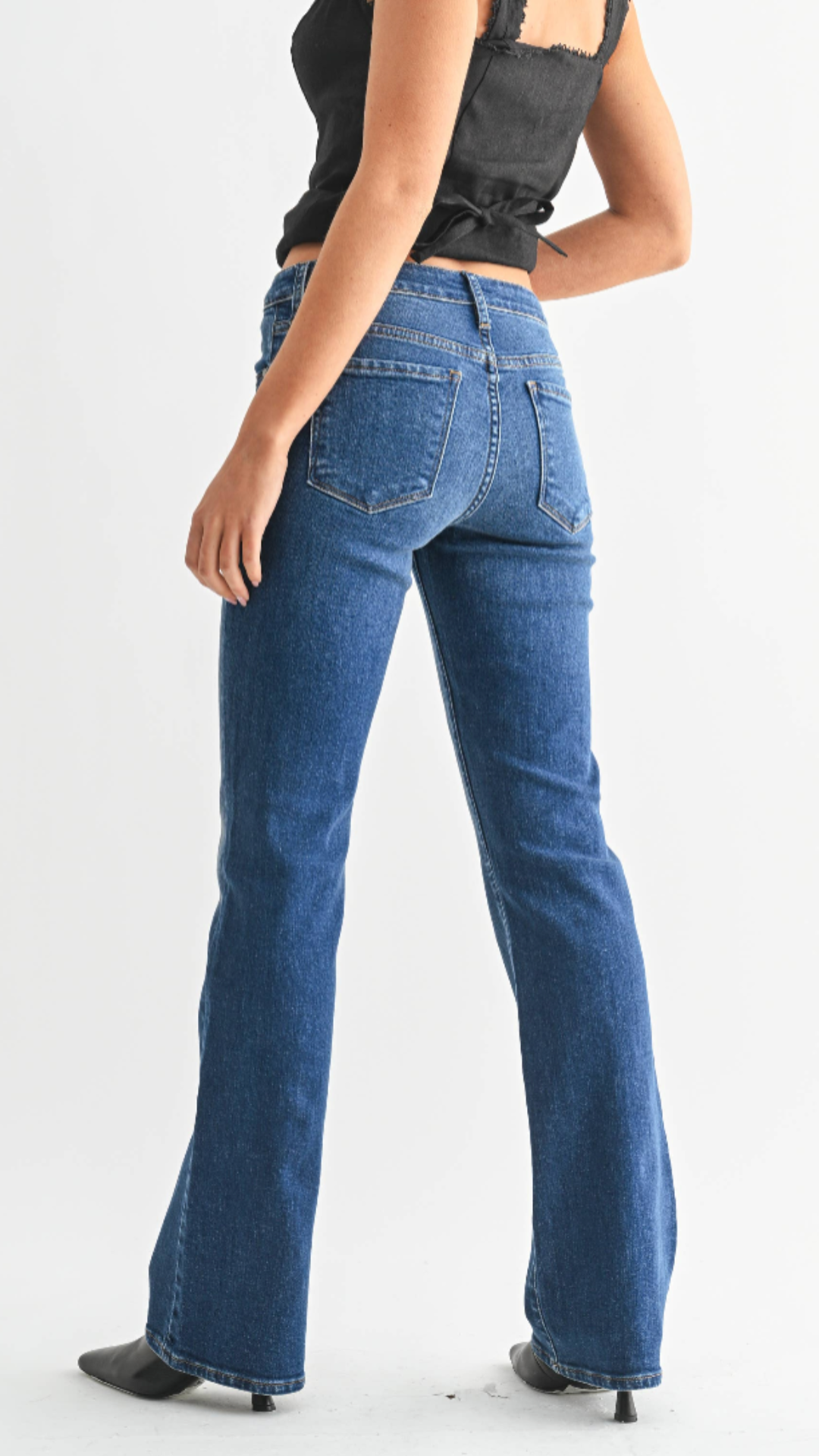 Mid Rise Dark Wash Full Length Bootcut Jeans