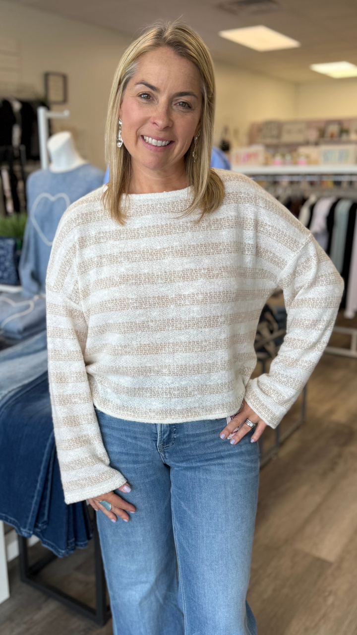 Striped Brushed Crewneck Top