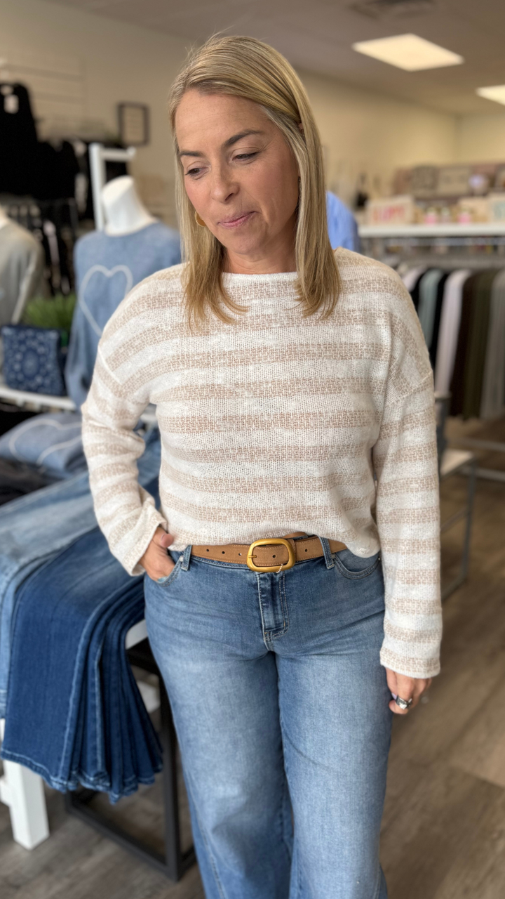 Striped Brushed Crewneck Top
