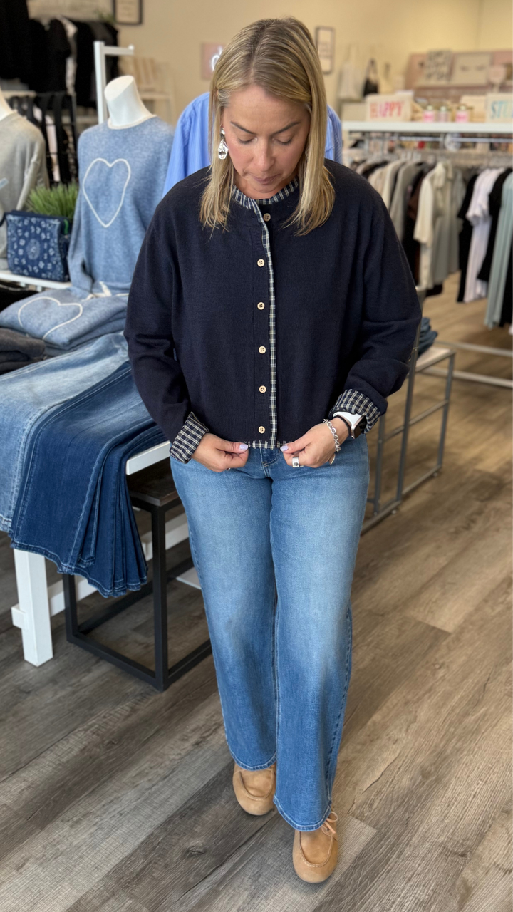 Plaid Contrasted Button Front Cardigan