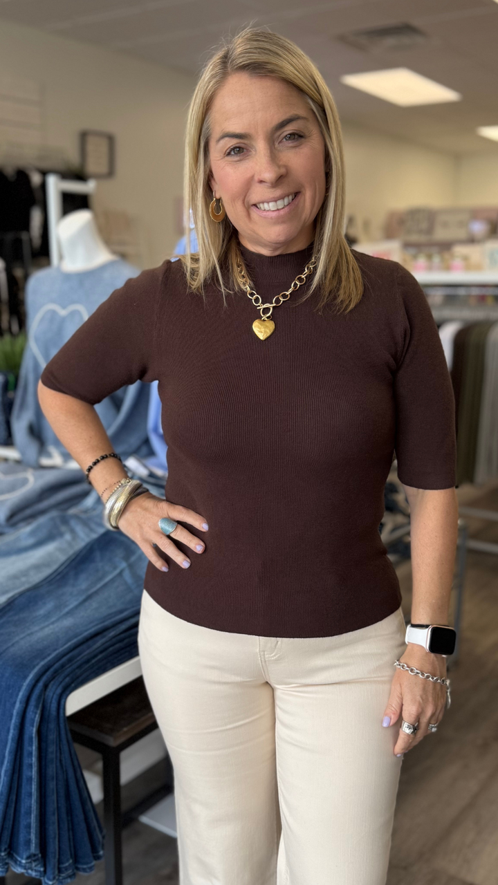 Chocolate Quarter Sleeve Sweater Top