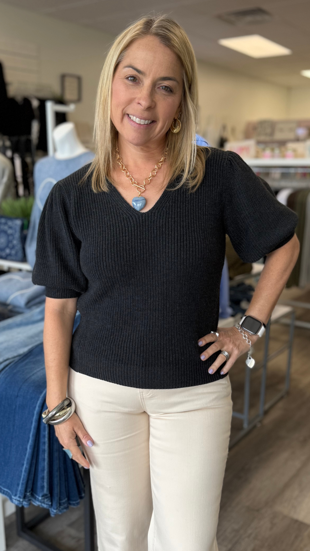 Charcoal Puff Sleeve Sweater Top