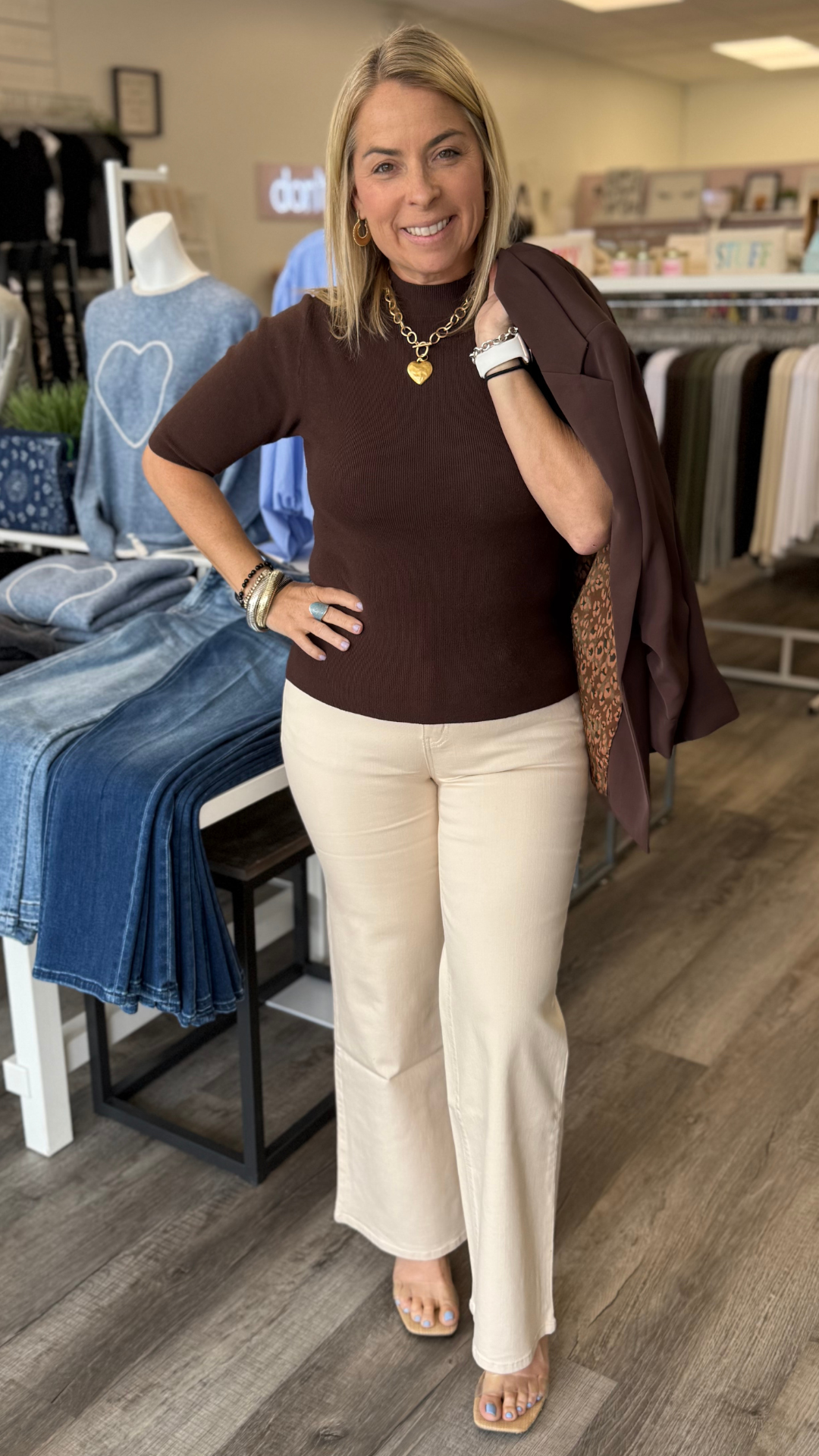 Chocolate Quarter Sleeve Sweater Top