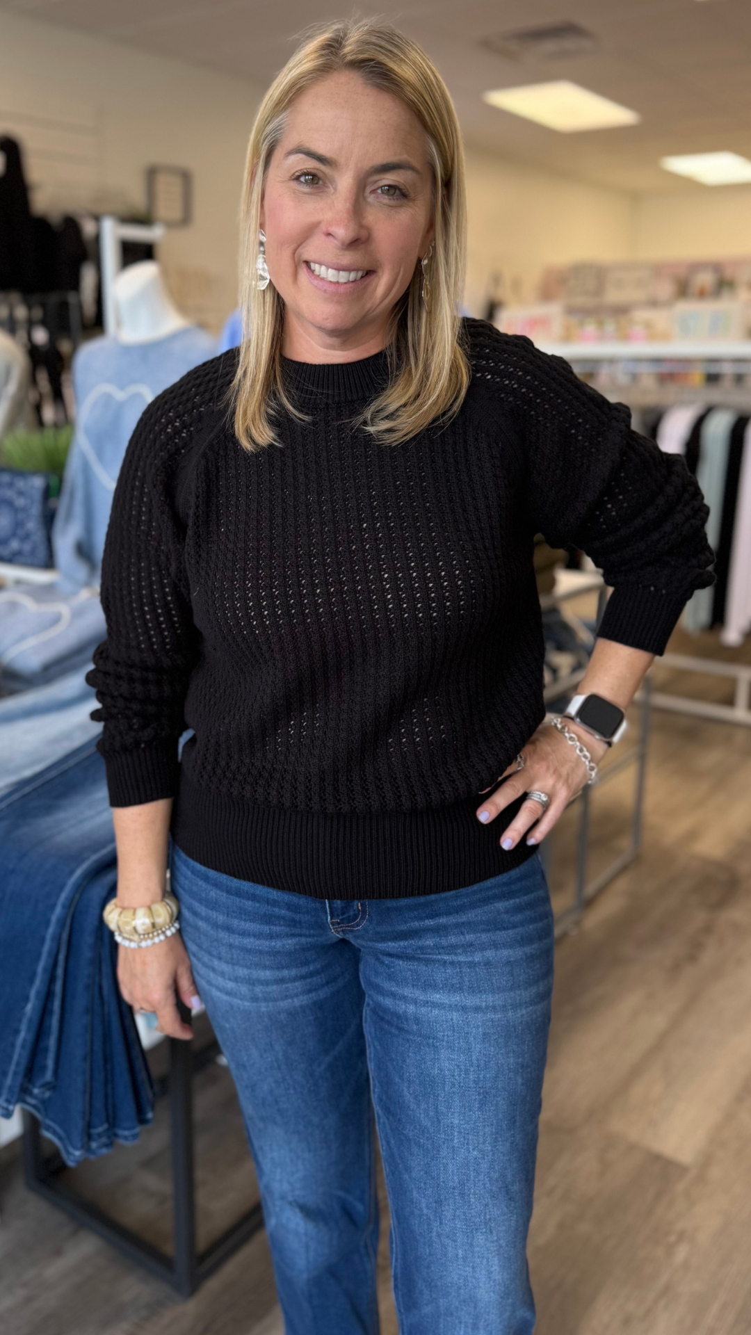 Black Raglan Sleeve Crewneck Sweater