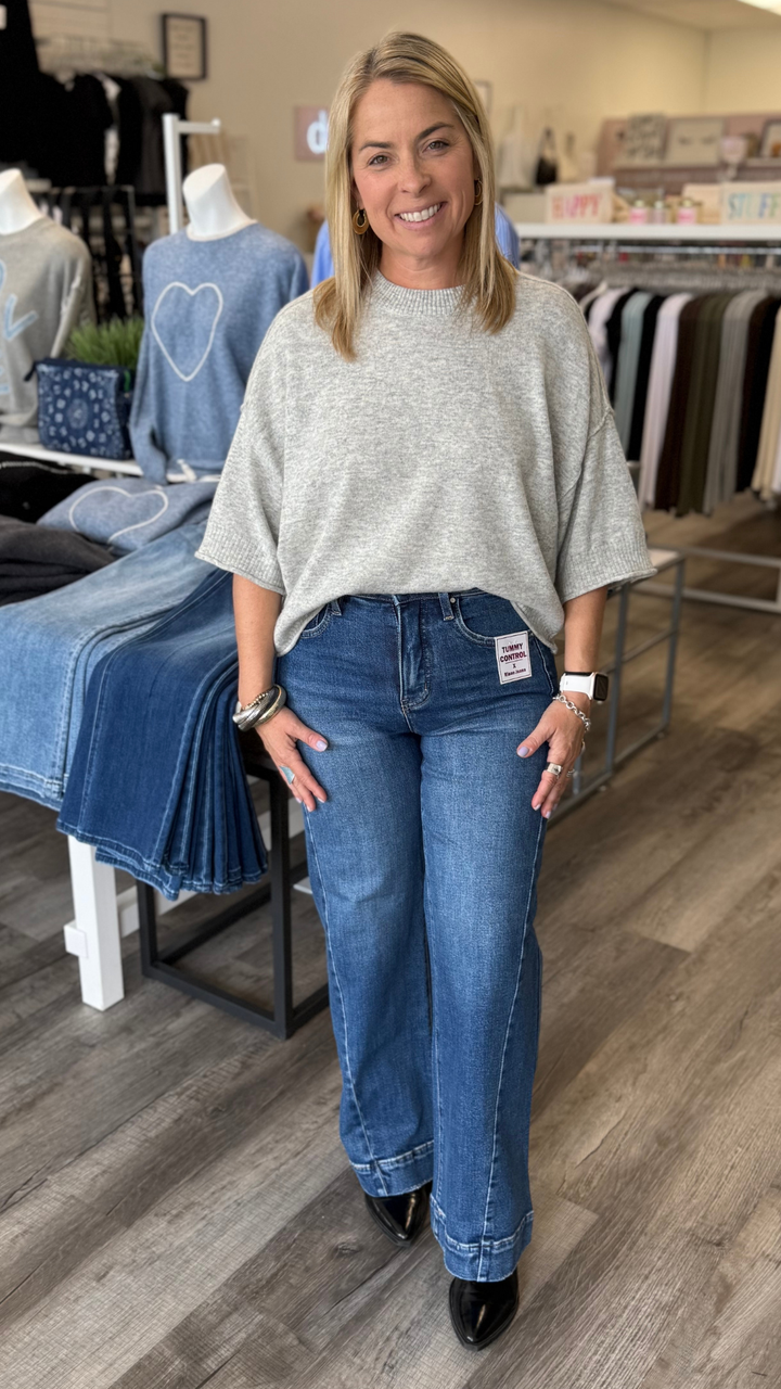 Heather Grey Short Sleeve Sweater
