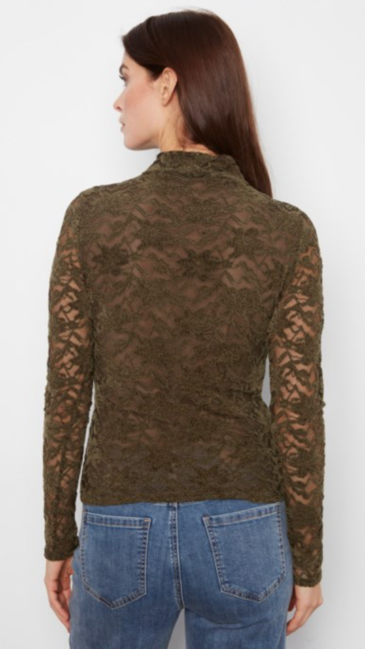 Olive Lace Long Sleeve Mock Neck Top