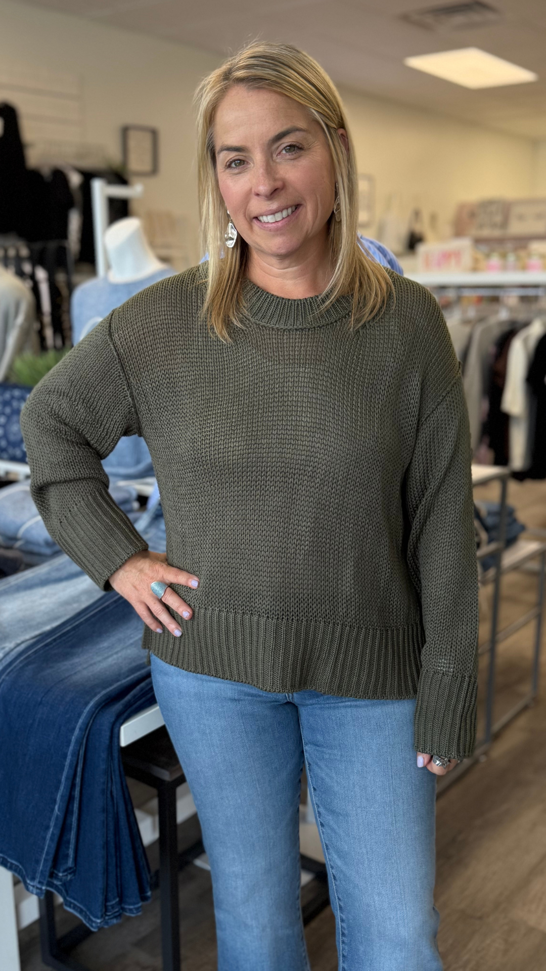 Olive Open Knit Sweater