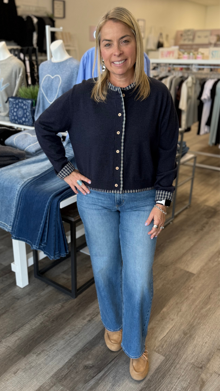 Plaid Contrasted Button Front Cardigan