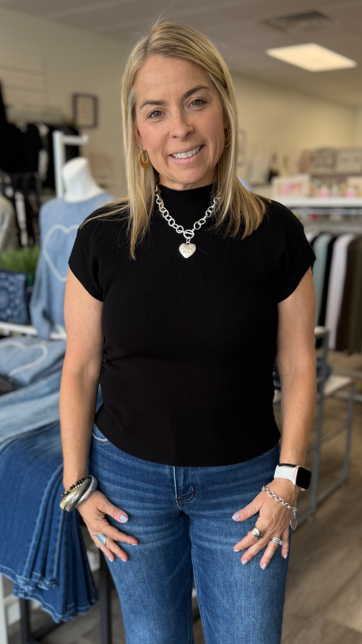 Black Ruched Sleeveless Sweater Top
