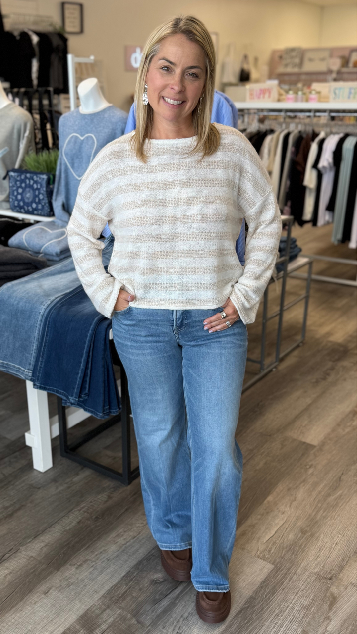 Striped Brushed Crewneck Top