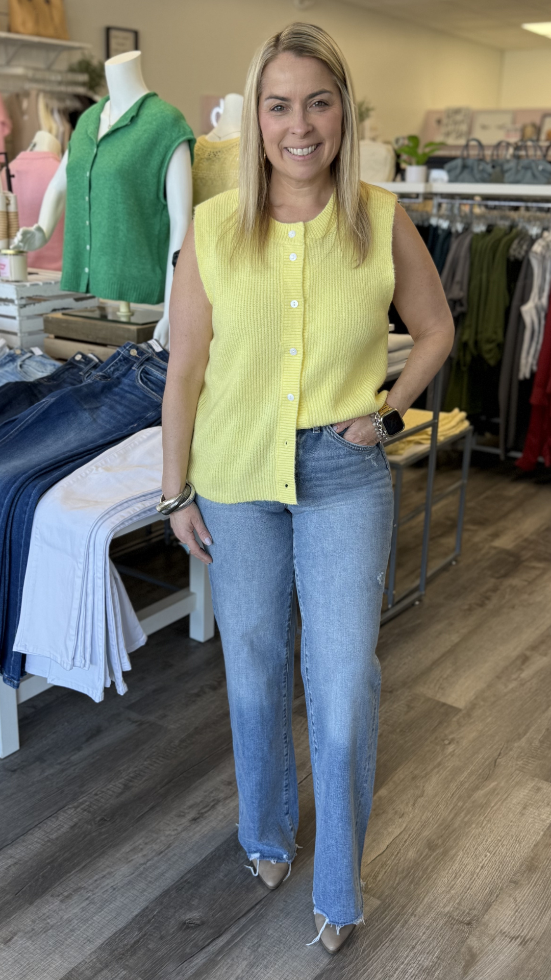 Yellow Buttoned Sweater Cardigan Vest