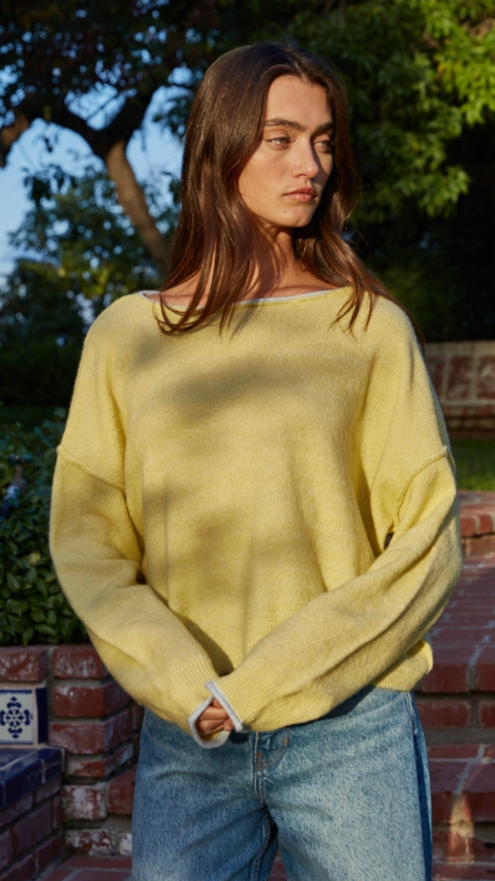 Yellow Knit Sweater With Contrast Trim