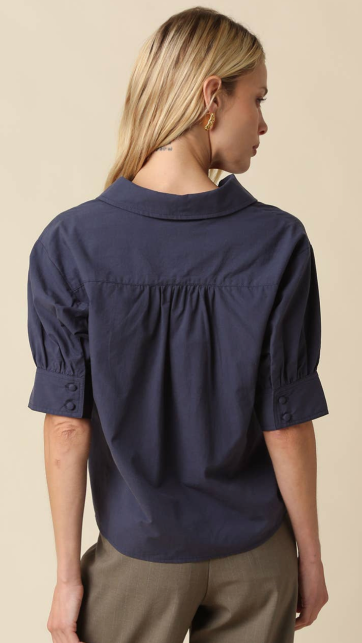 Navy Puff Sleeve Blouse